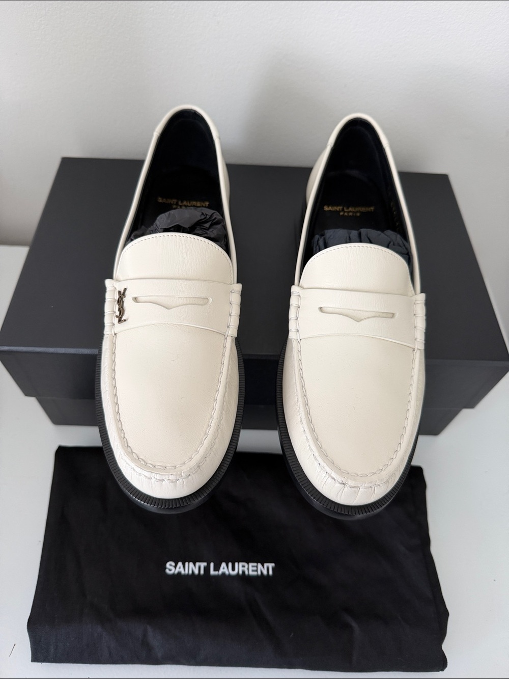 YSL Ivory Leather Loafers 41